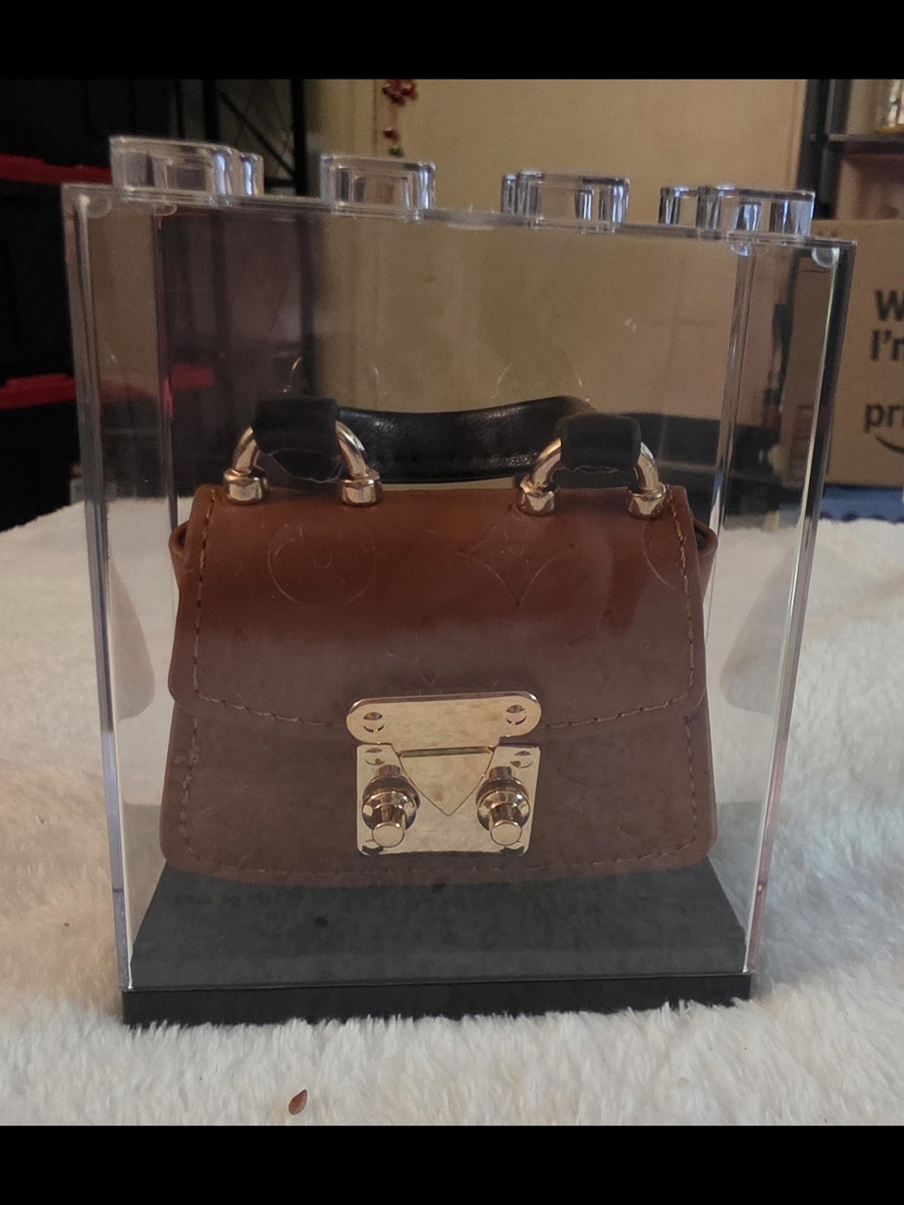 Mini Brown Top-Handle Satchel with Gold Lock Detail